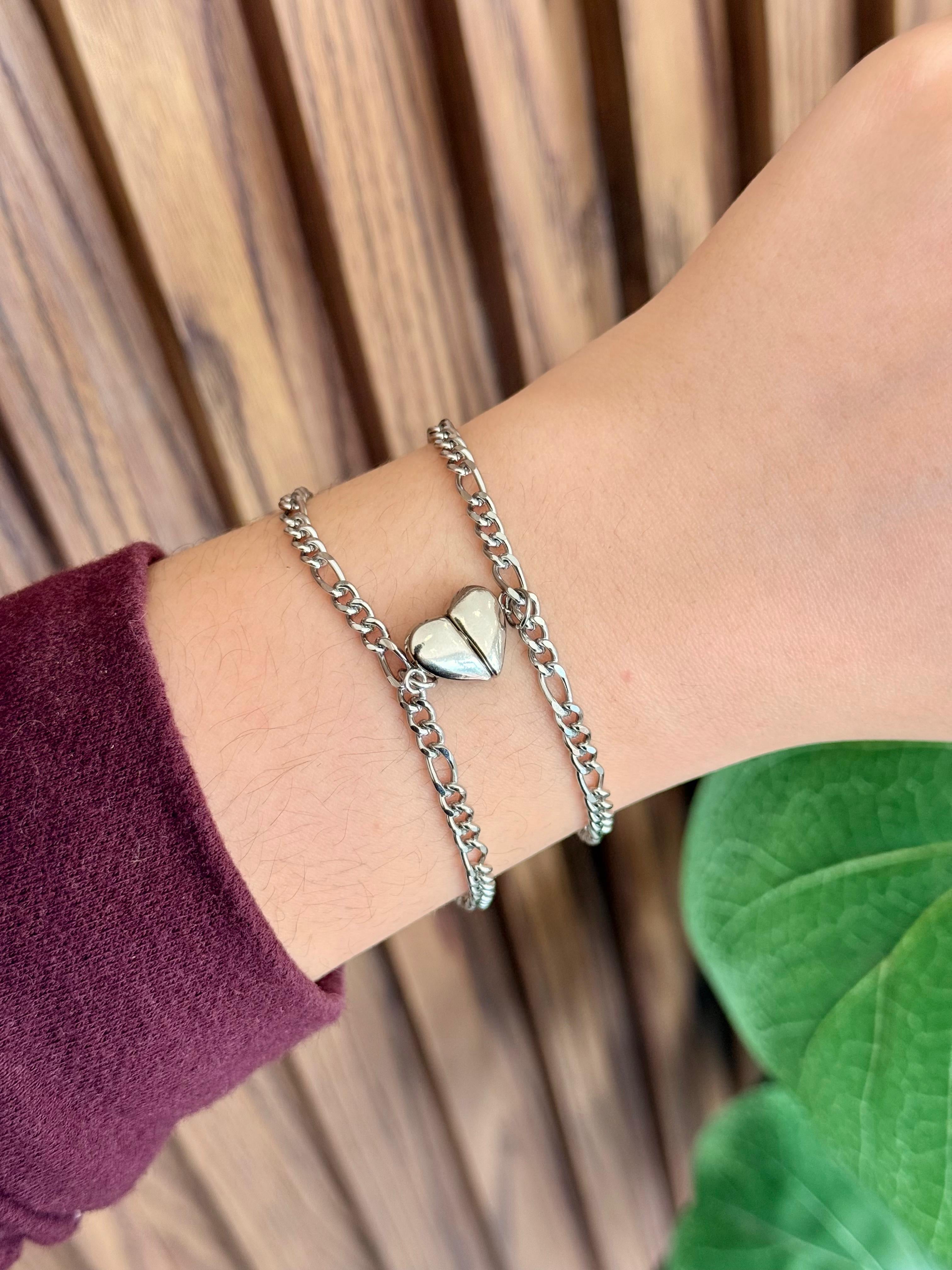 Pulseras duo iman corazon plateadas #20