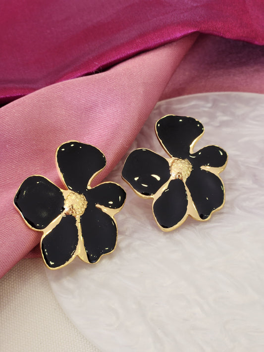 Aretes flor 5 petalos centro dorado #L1
