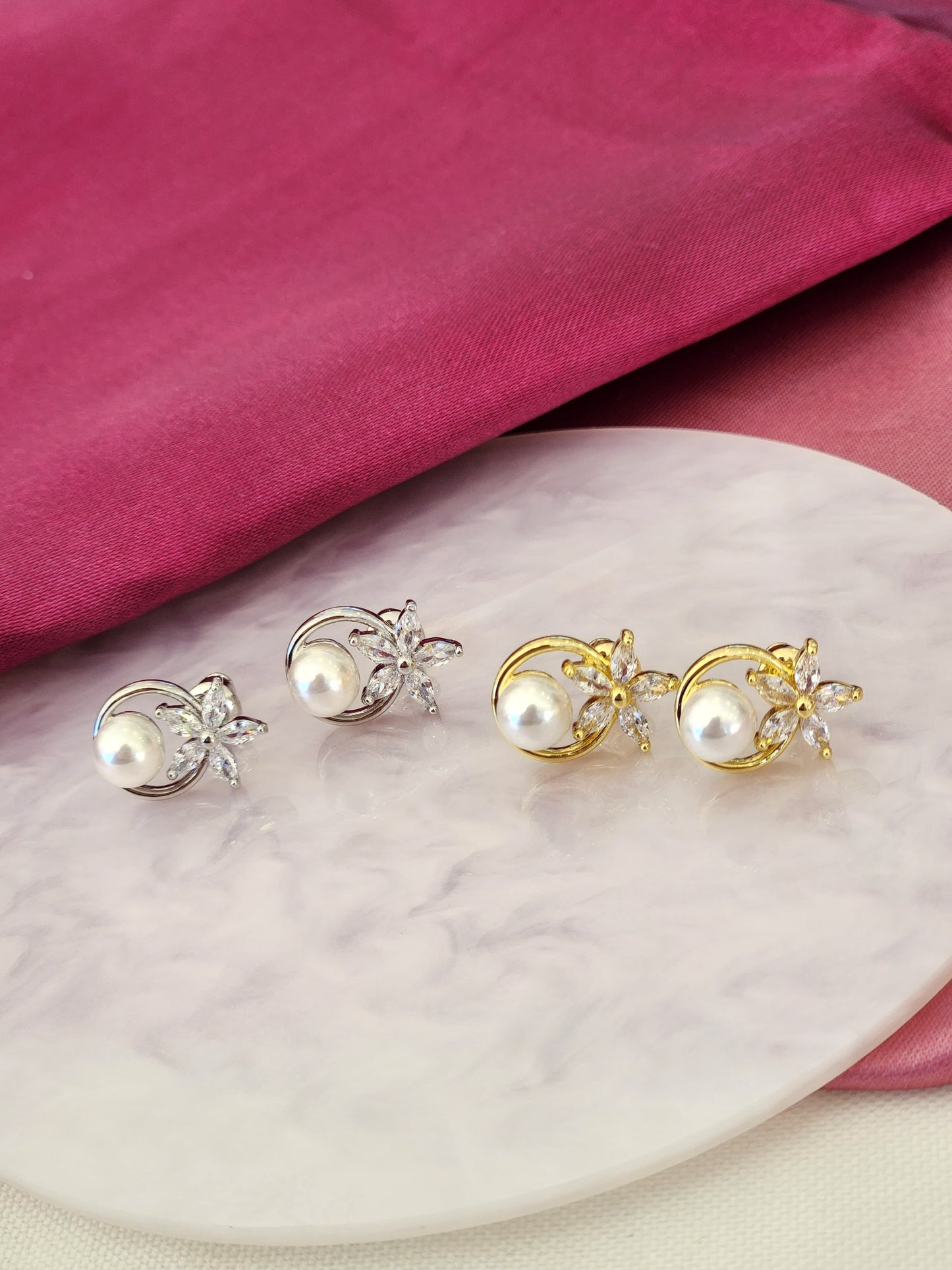 Aretes flor perla circulo #A13