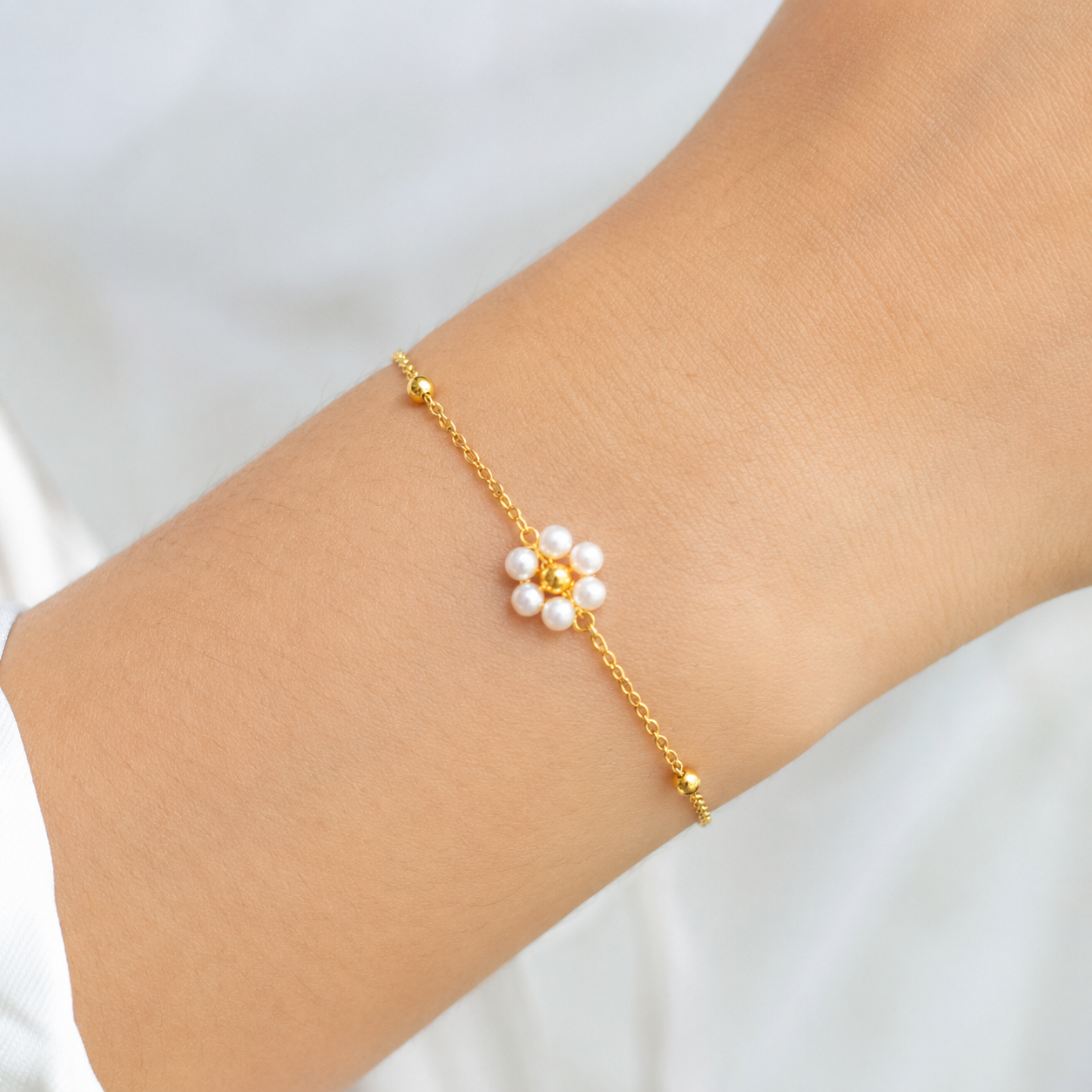 Pulsera flor perlitas sencilla #L9