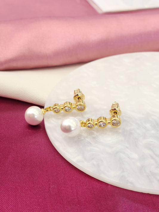 Aretes punto zirconia perla colgante #A4