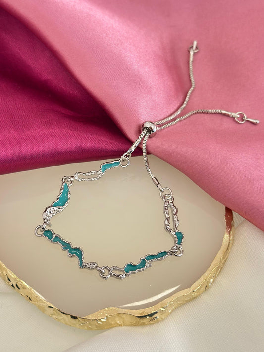 Pulsera plateada ondas azul #C135