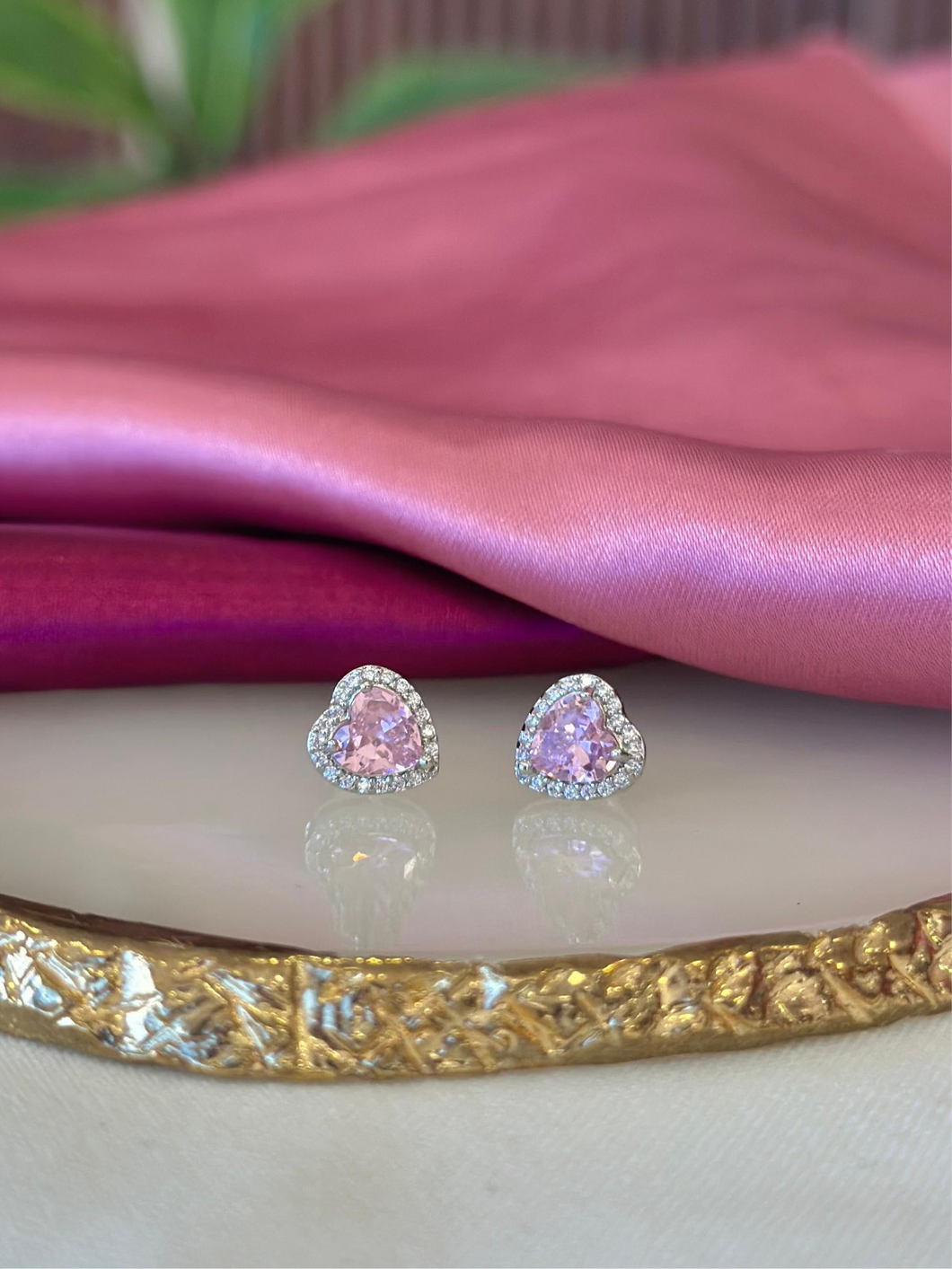 Aretes corazon rosa zirconia plateados #75