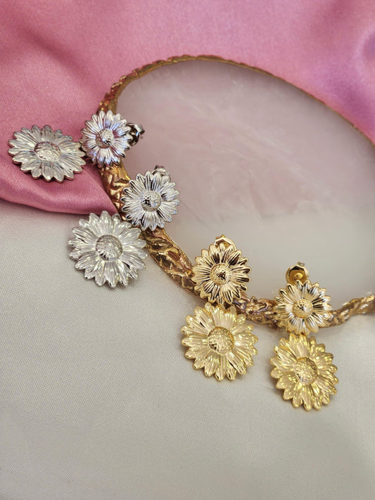 Aretes doble margarita colgante #C110