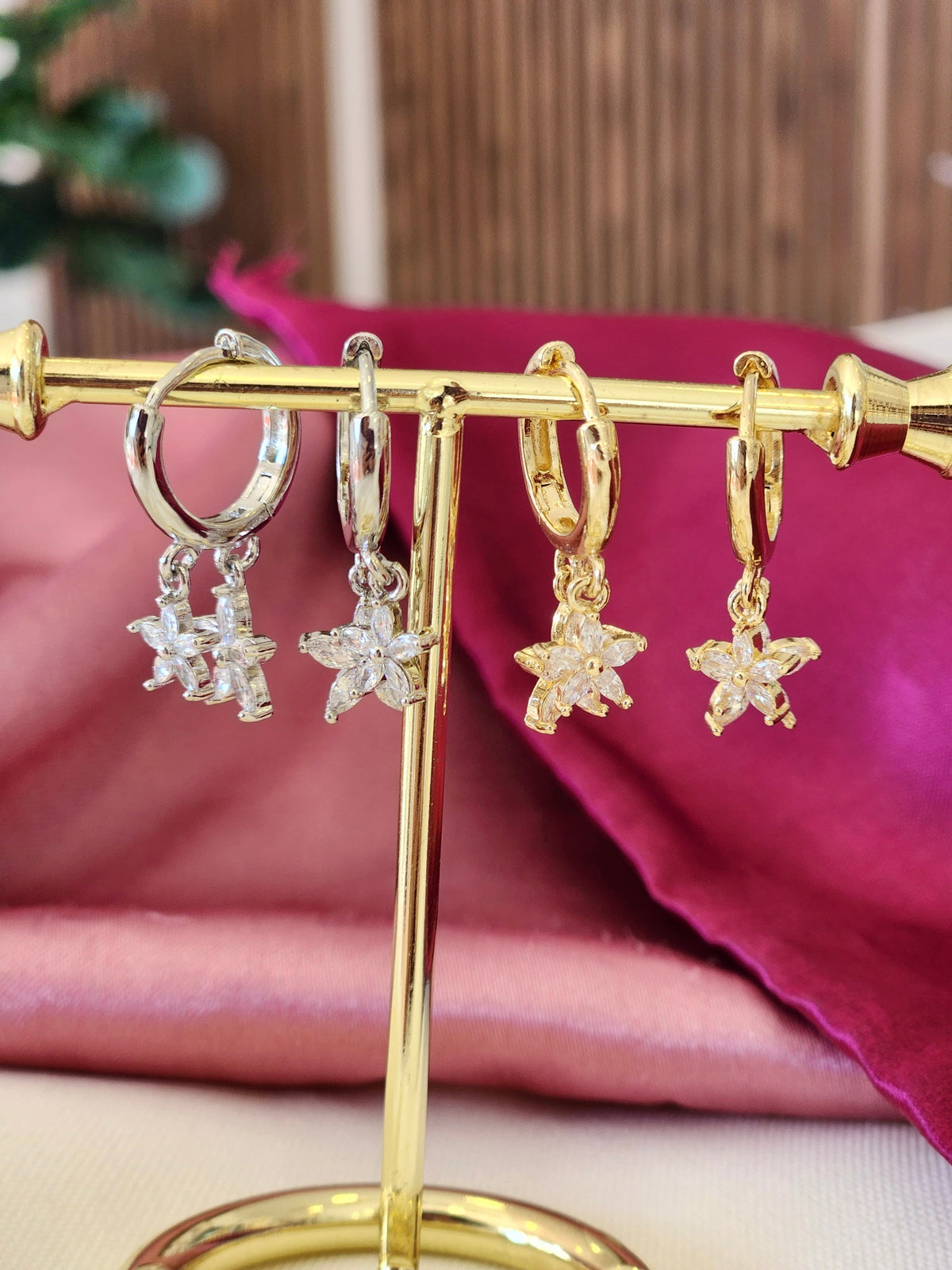 Arracadas doble flor zirconia #K20