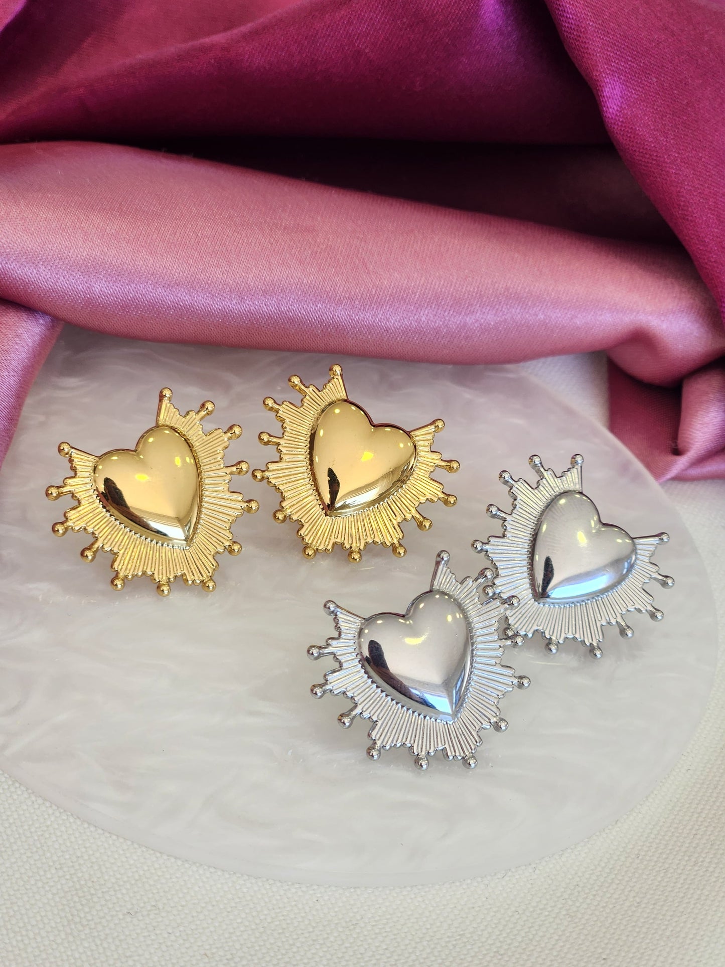 Aretes corazones rayos bolitas #10