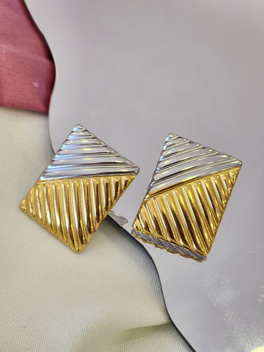 Aretes bicolor rectangulares lineas #F8