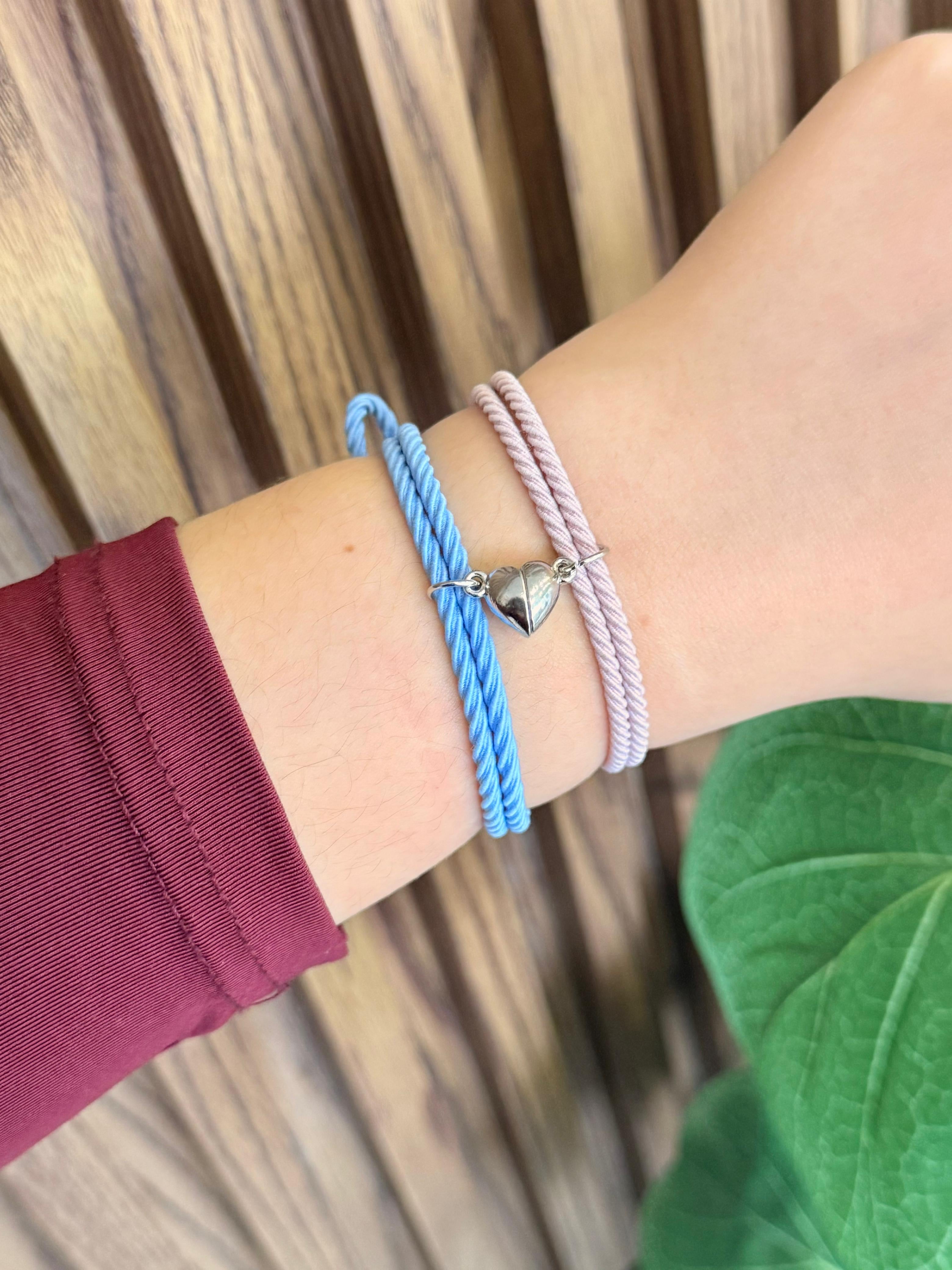 Pulsera tela corazon iman rosa azul K9