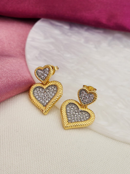 Aretes doble corazon bicolor #E27