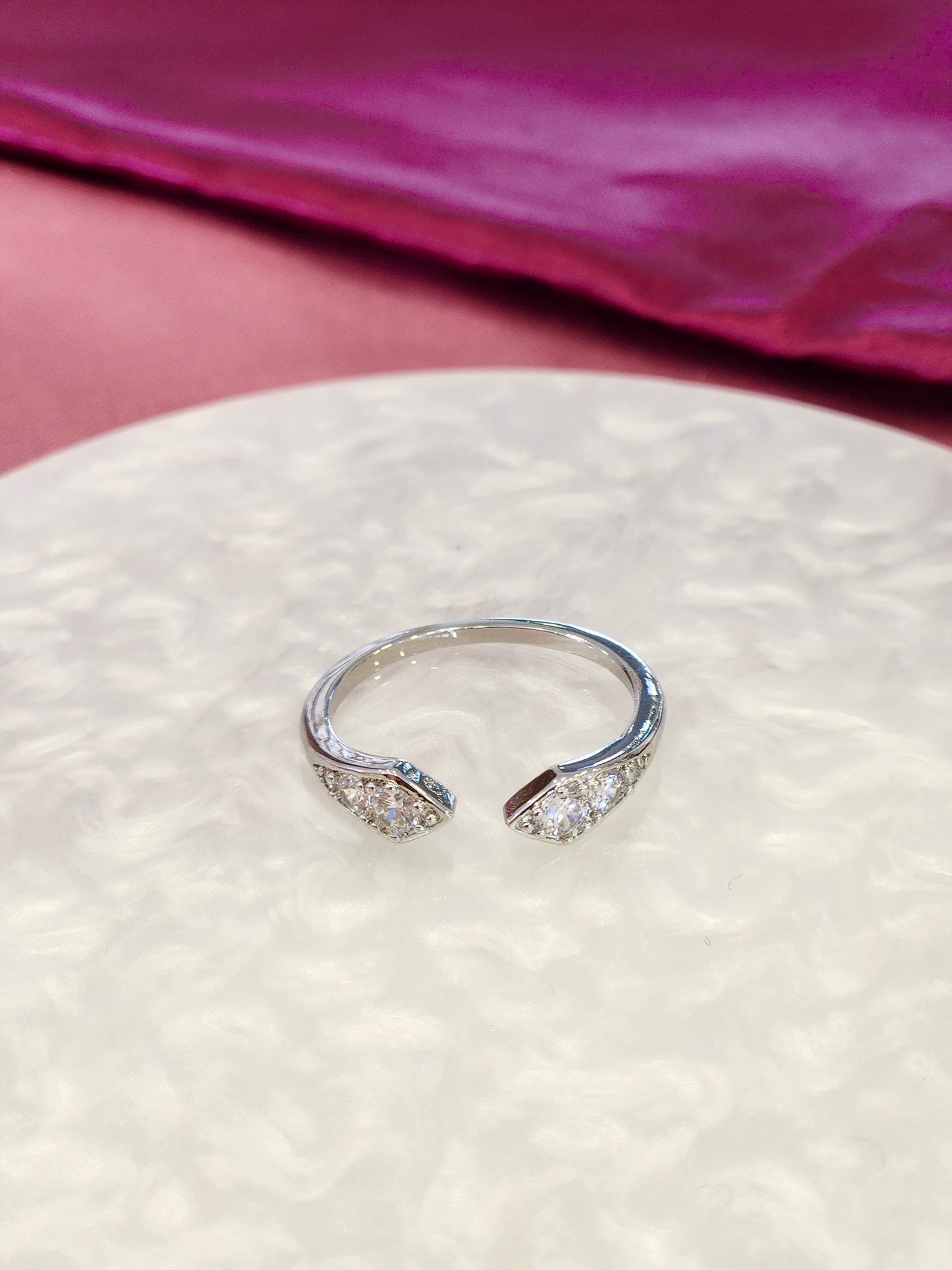 Anillo doble punta zirconia plateado #25