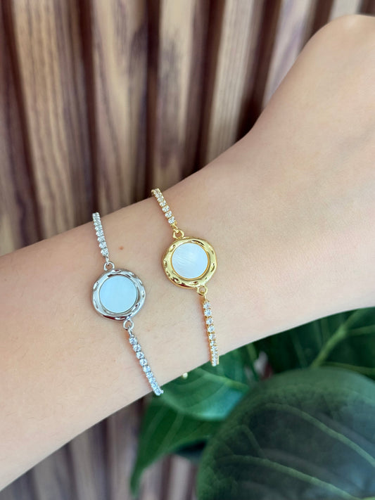 Pulsera circulo madre perla bolitas # 15