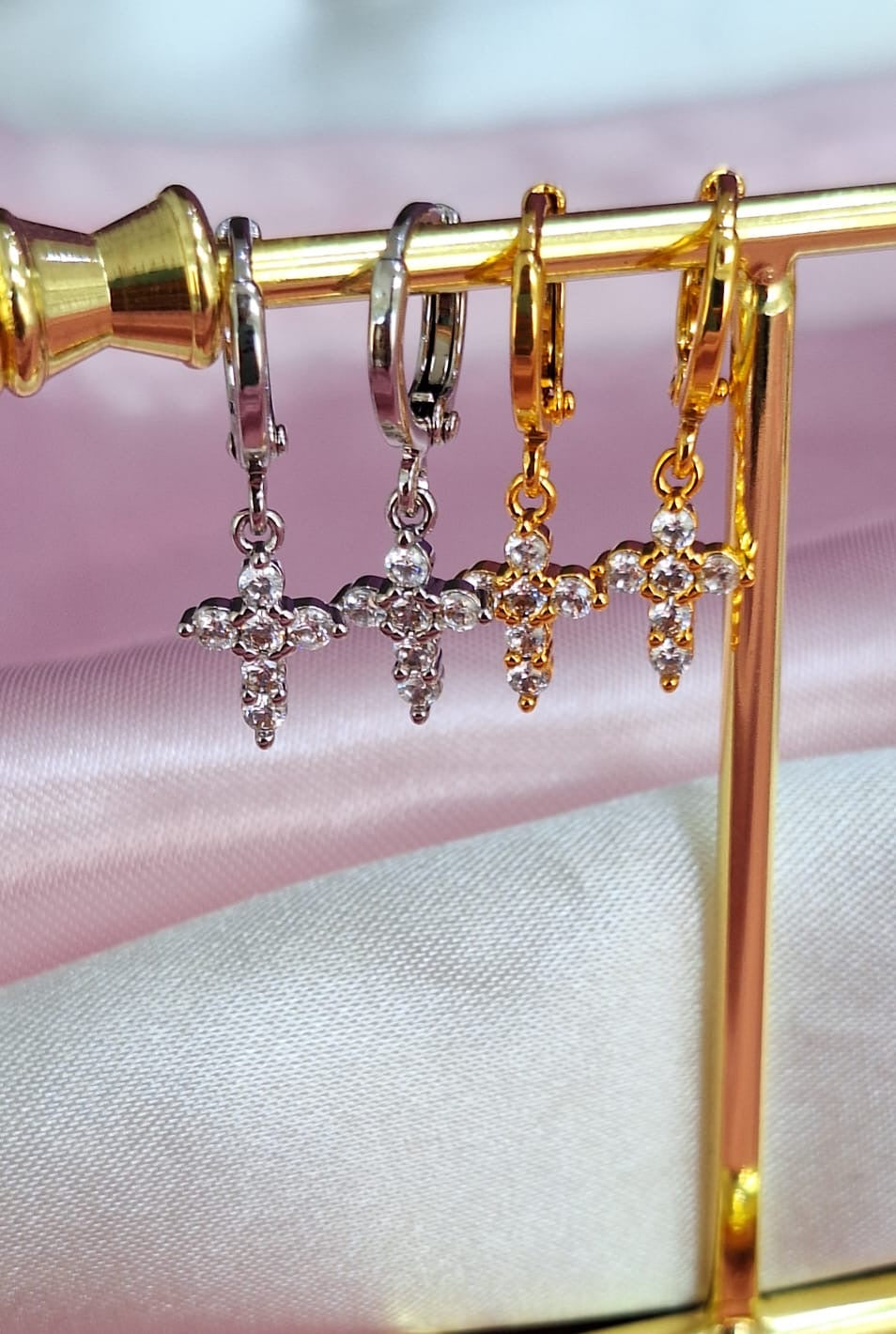 Aretes cruz zirconia colgantes #83E