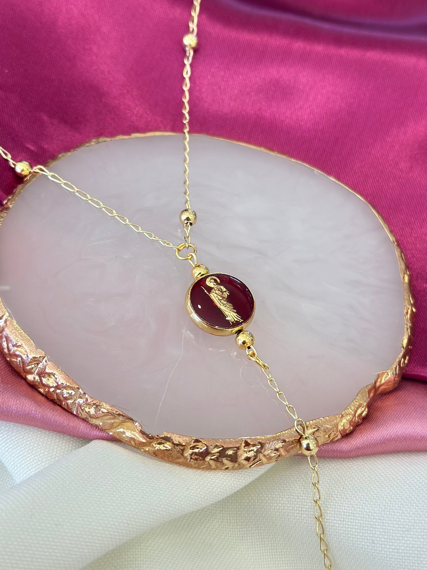 Collar Rosario bolitas virgen #11 san judas y cruz ondulada #U8