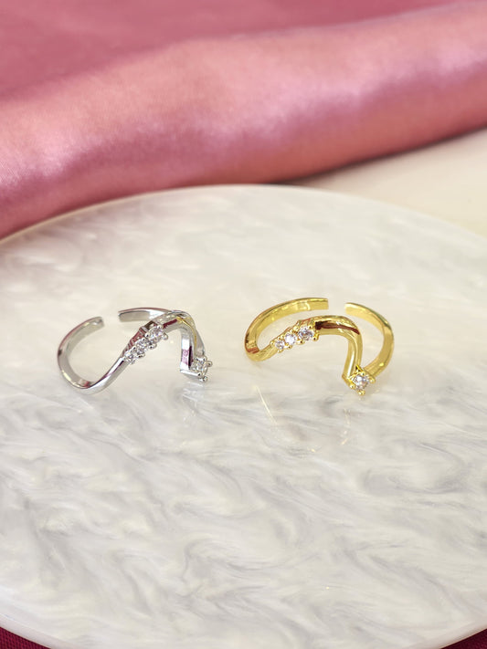 Anillo onda puntos zirconia #C205