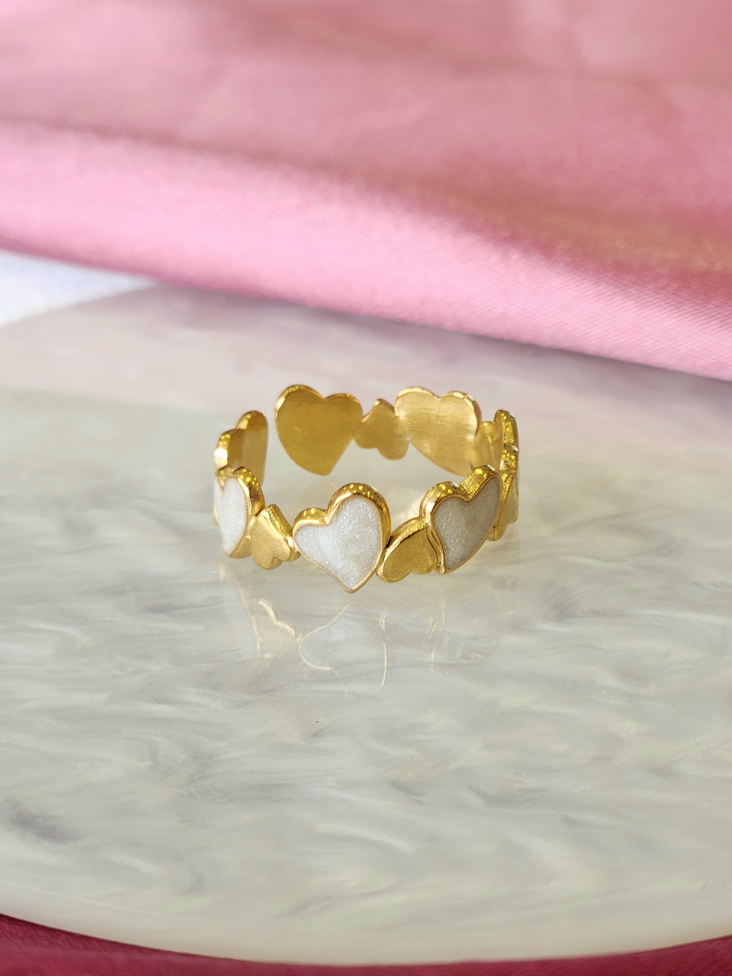 Anillo corazones madre perla #F18