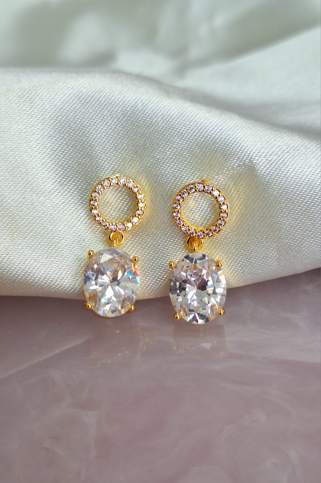 Aretes circulo zirconia con piedra colgante #23C