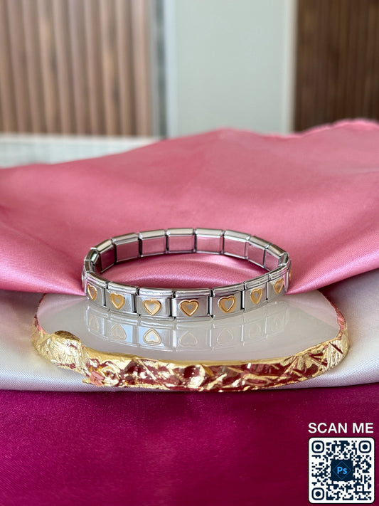 Pulsera italiana plateada corazon contorno #E7