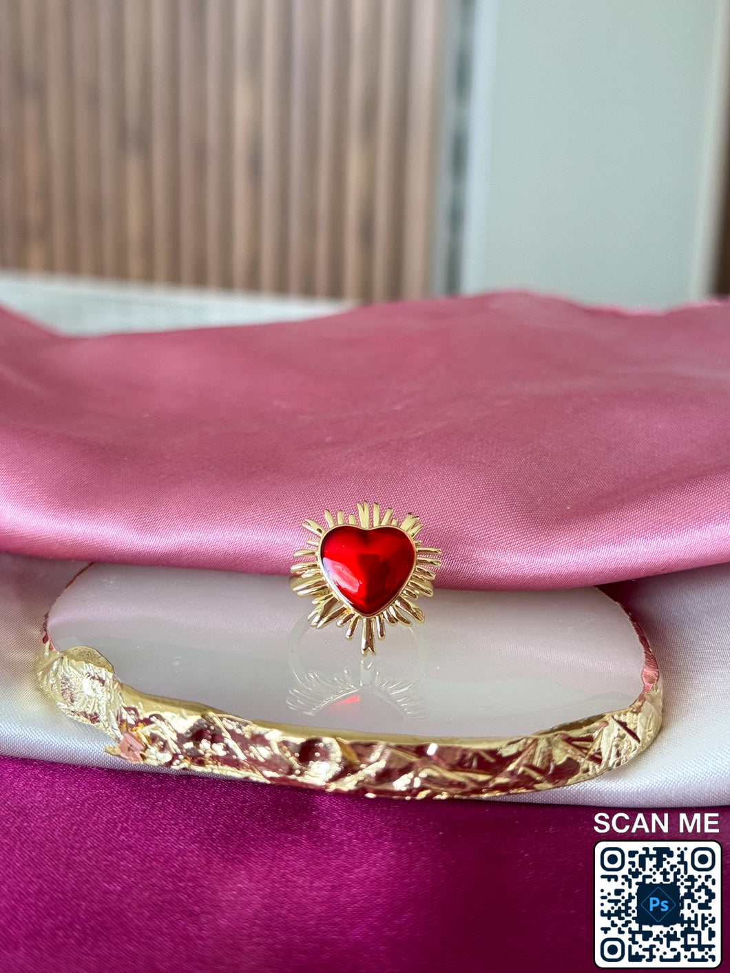 Anillo corazon rojo destellos #109B