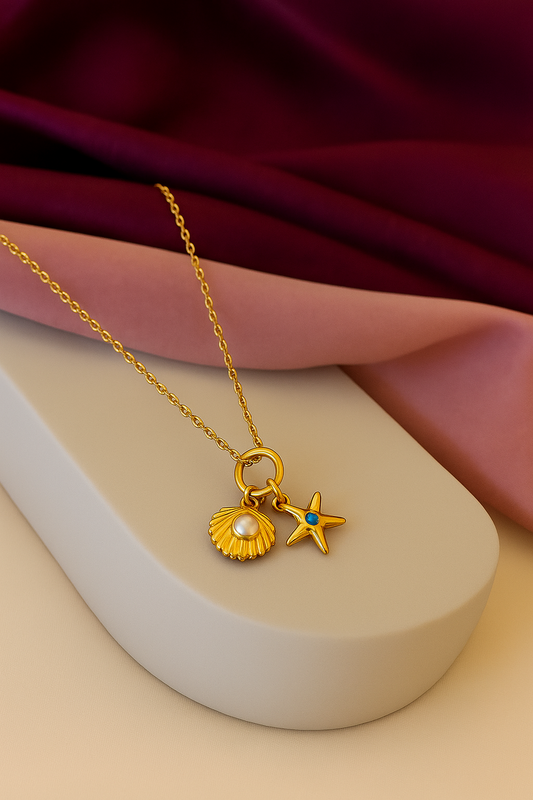 Collar estrella mar ojo azul y concha perla #WW