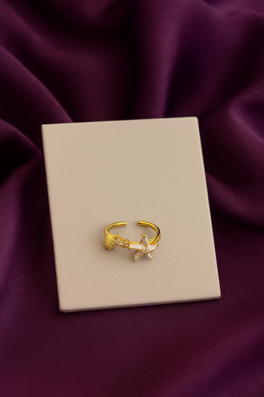 Anillo estrella de mar blanca y concha #79