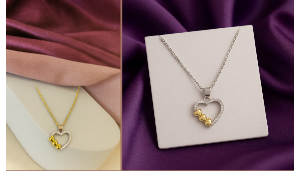 Collar cuatro corazones dorados #WW