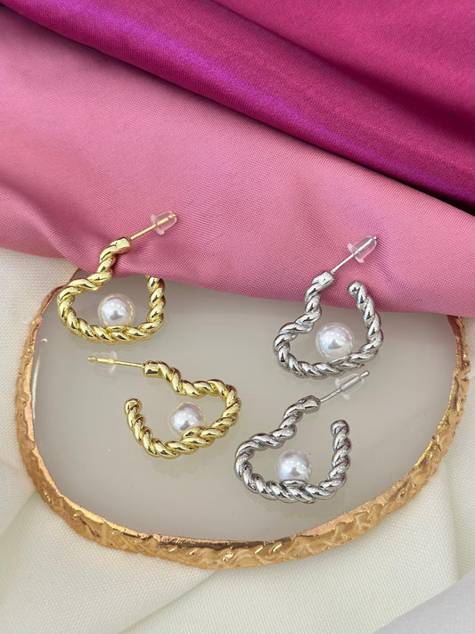 Aretes corazon torsal perla #C123.2