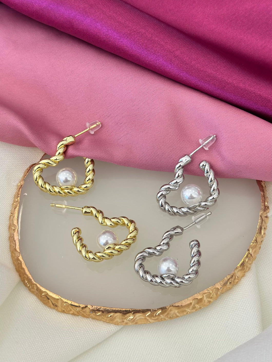 Aretes corazon torsal perla #C123.2