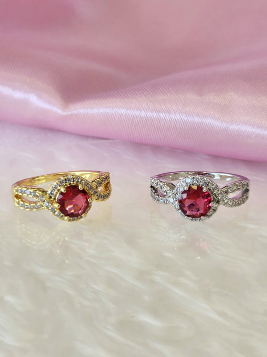 Anillo circulo fino zirconia roja#F3