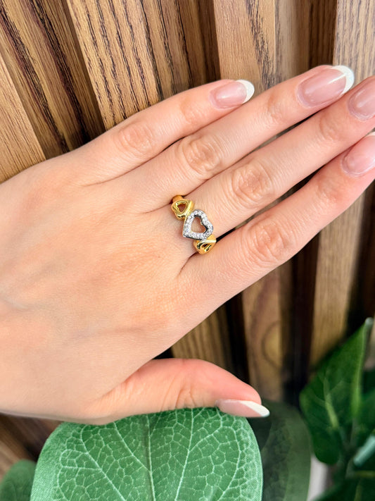Anillo corazones inversos bicolor zirconia #C122.1