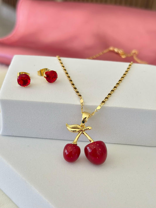 Set collar y aretes cereza #C208