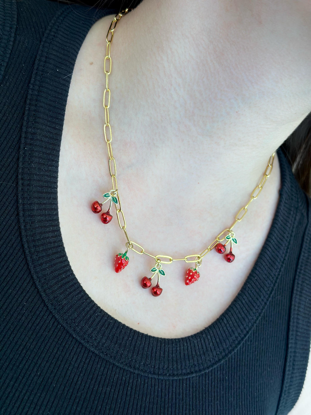 Collar cerezas y fresas eslabones delgados #6
