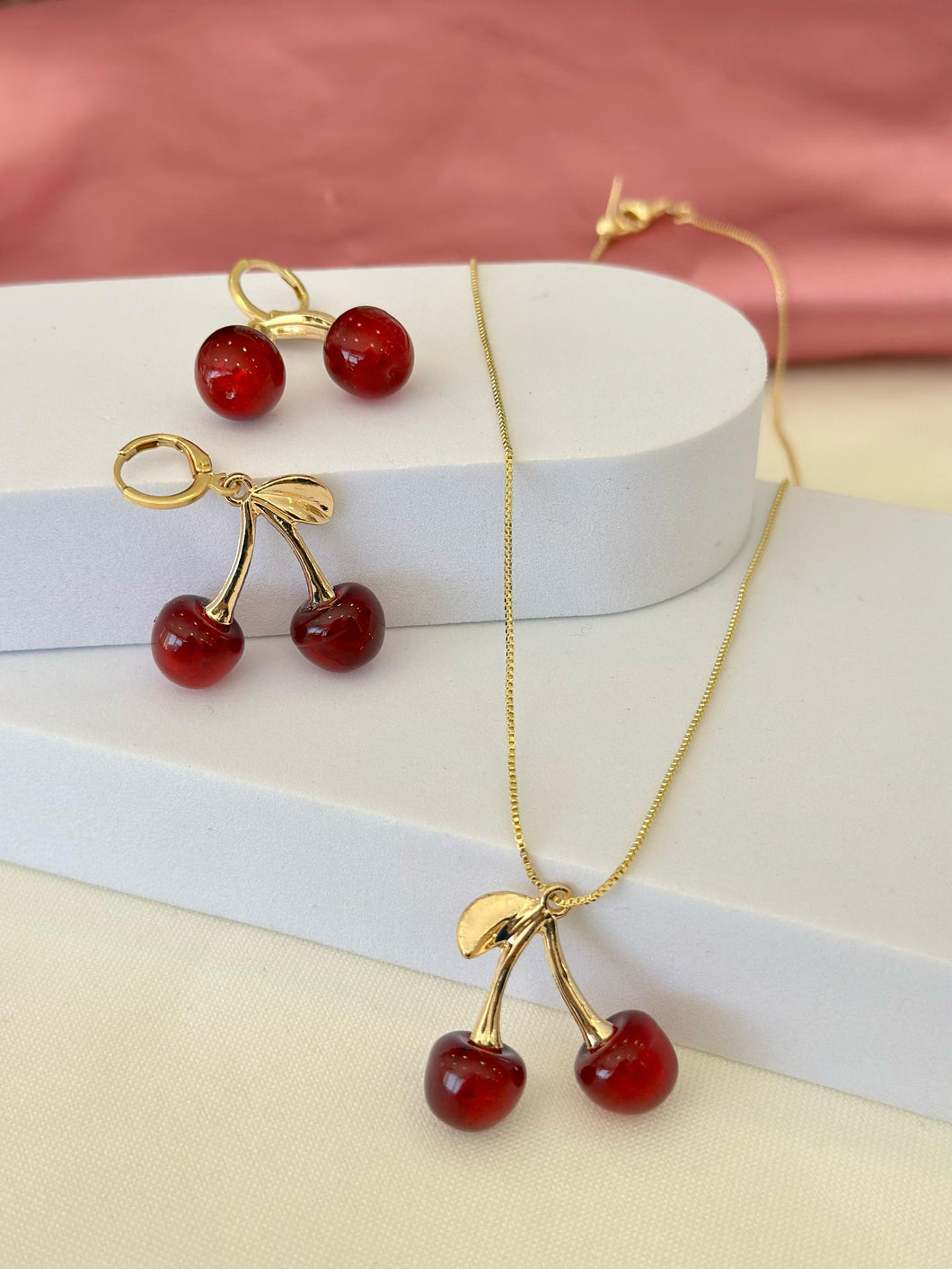 Set Collar y aretes cereza #C205,206,207