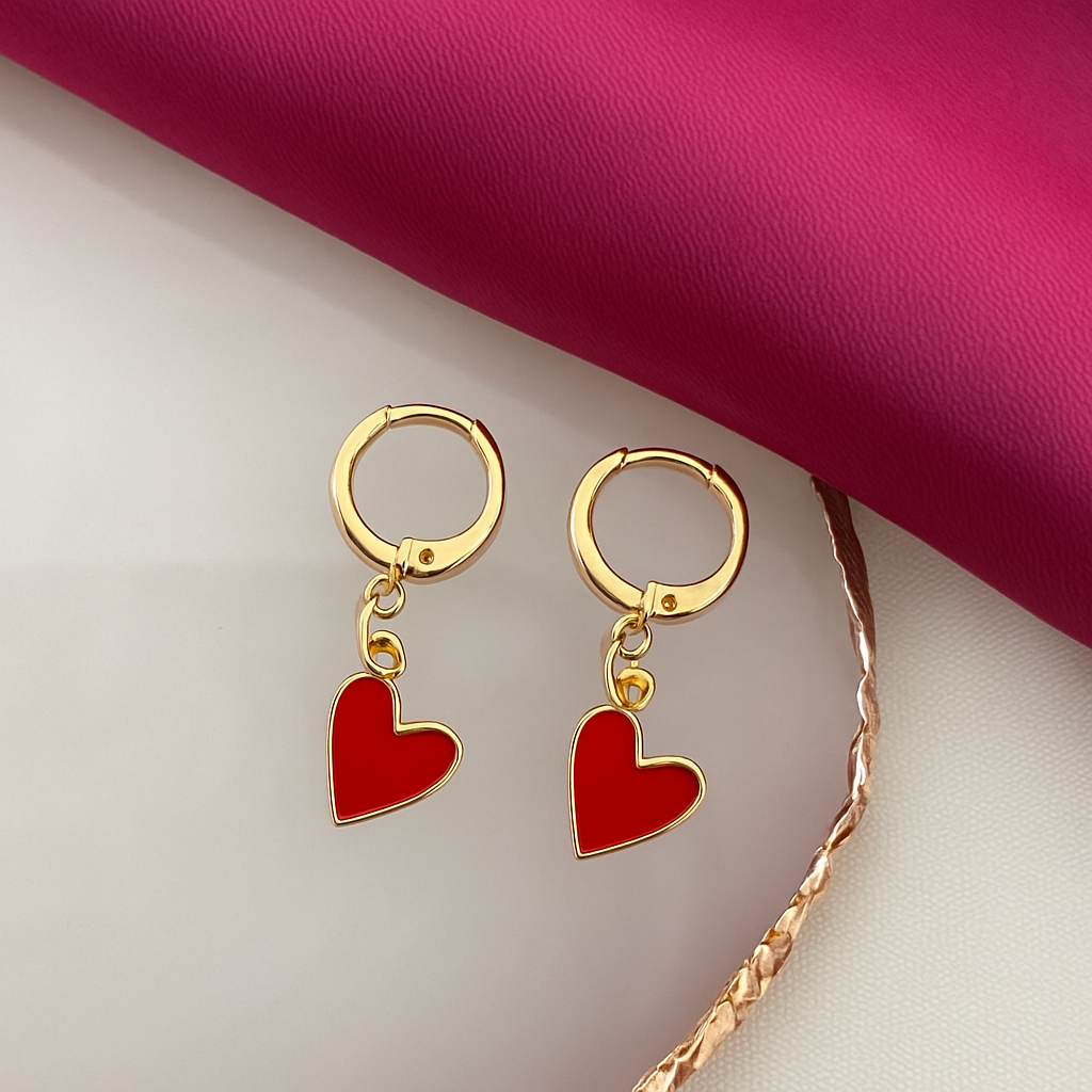 Aretes corazon rojo plano irregular #AA