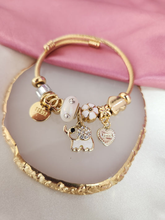 Pulsera tipo Pandora con charms dorada elefante #A24.2