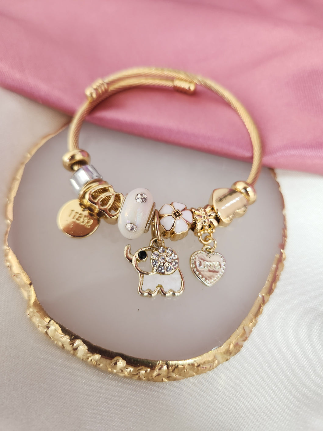 Pulsera tipo Pandora con charms dorada elefante #A1 #A2