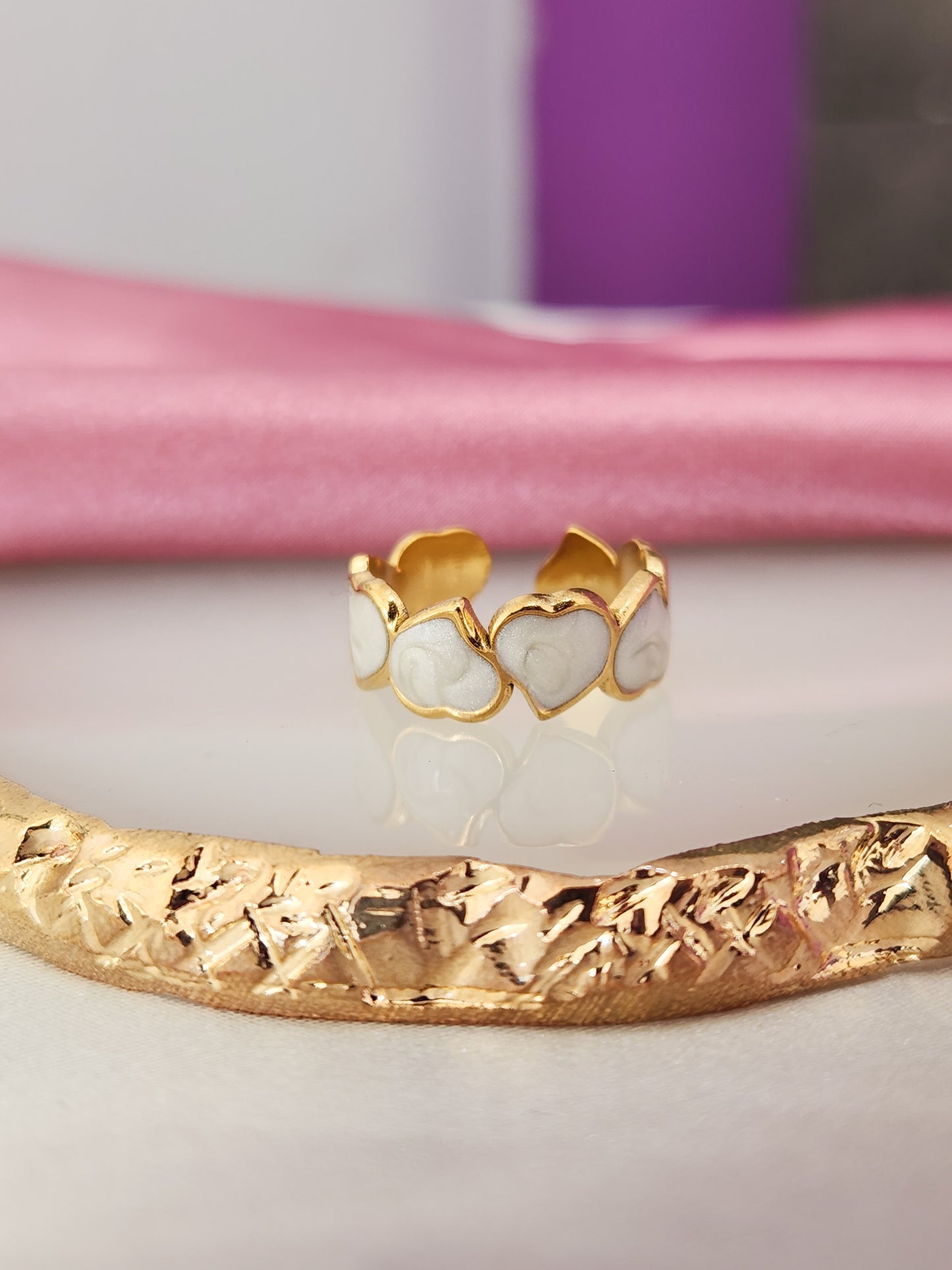 Anillo corazones blancos #222