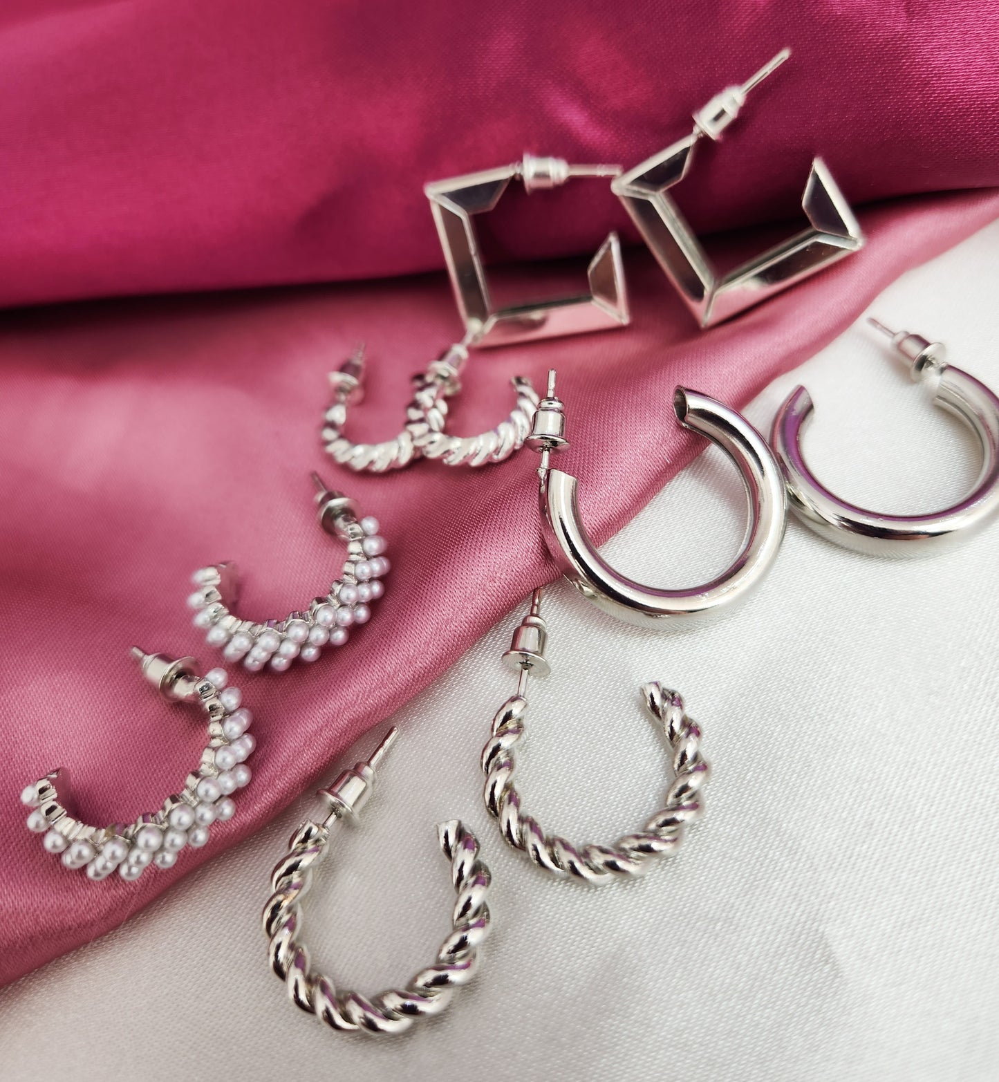 Aretes set 5 pares plateados aleacion #C97