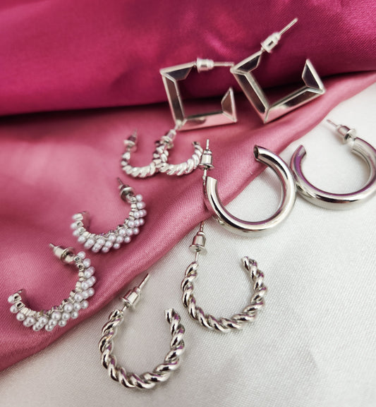 Aretes set 5 pares plateados aleacion #C97