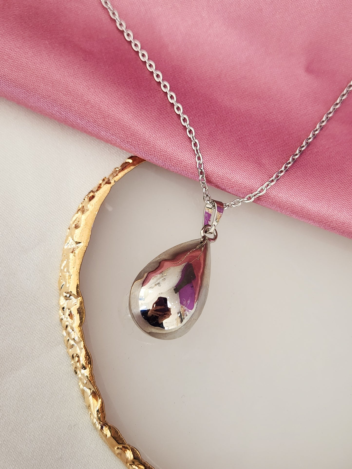 Collar gota plateado solido #WW