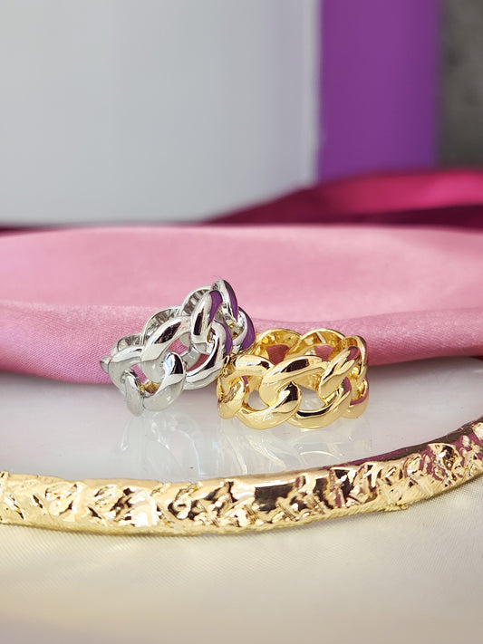 Anillo eslabones dorado/plateados