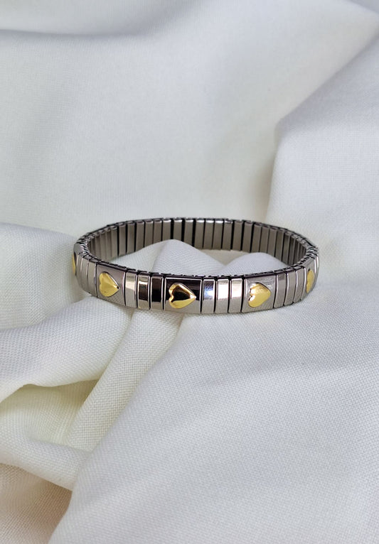 Pulsera plateada corazones intercalados #H17.1