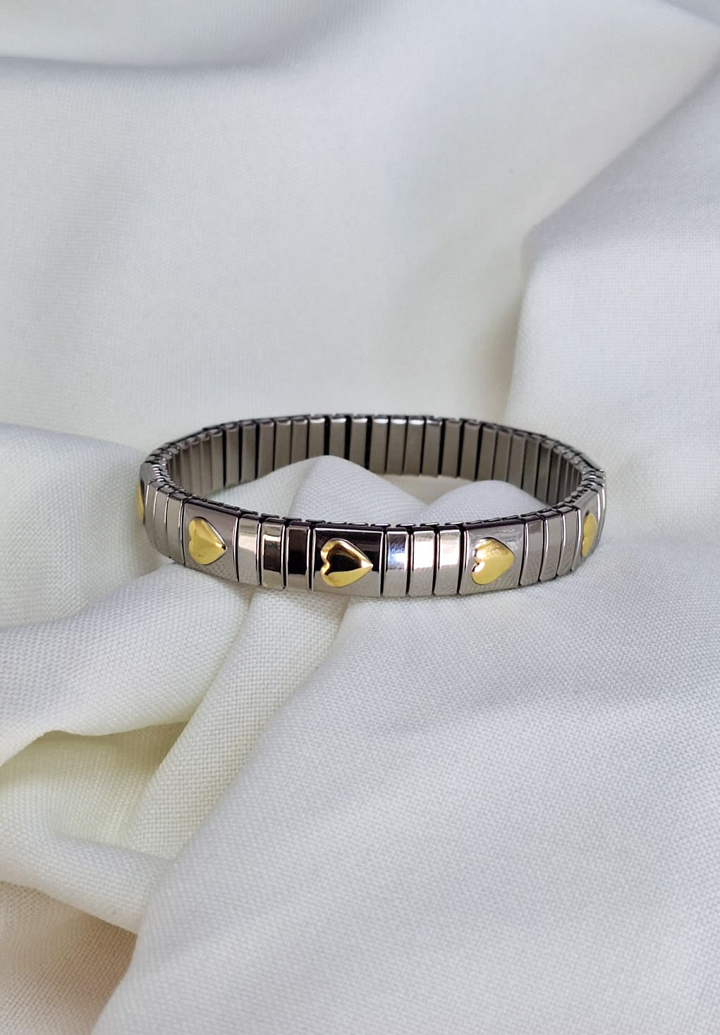 Pulsera plateada corazones intercalados #E12