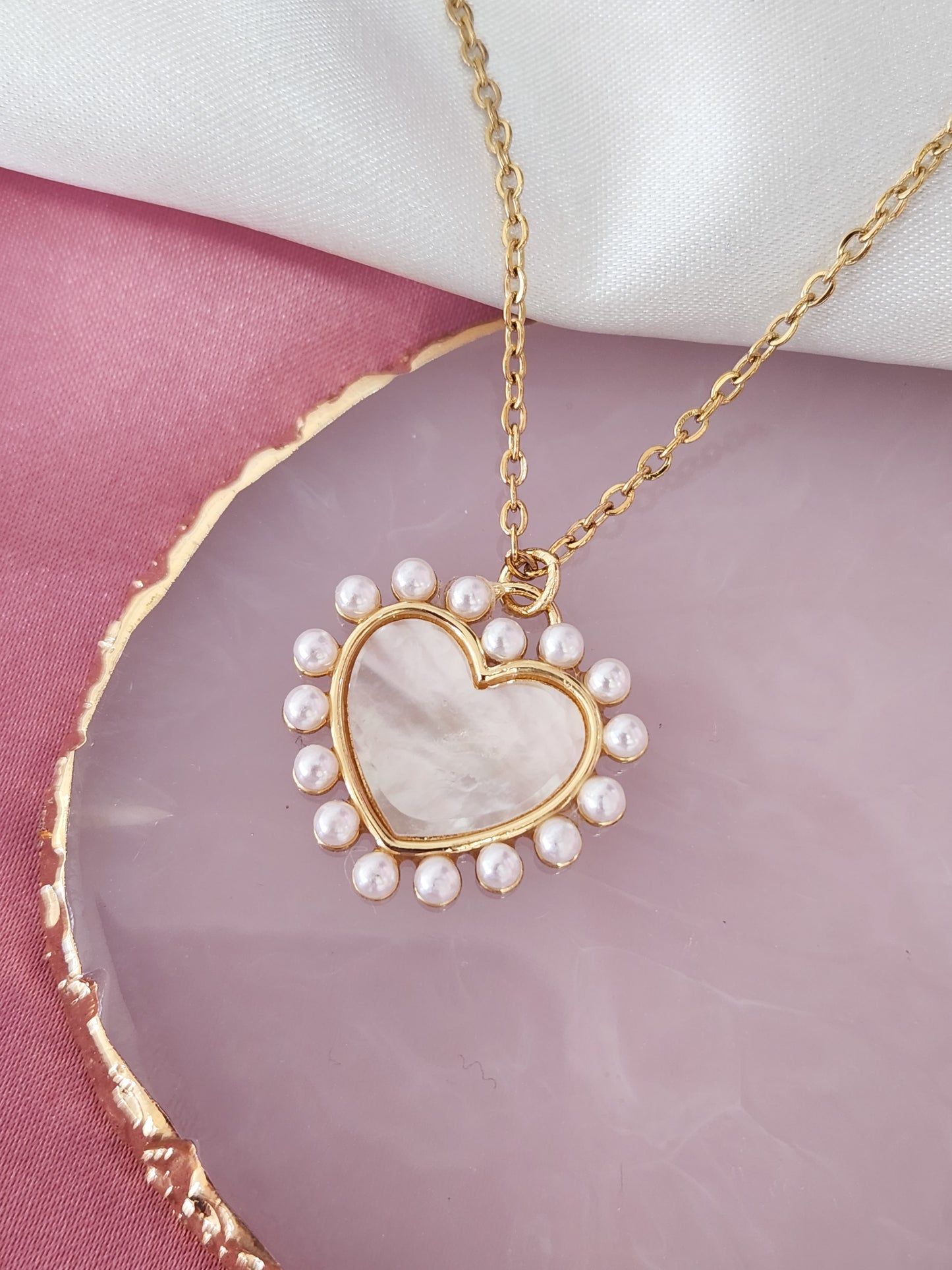 Collar corazon madre perla con perlas alrededor #YY