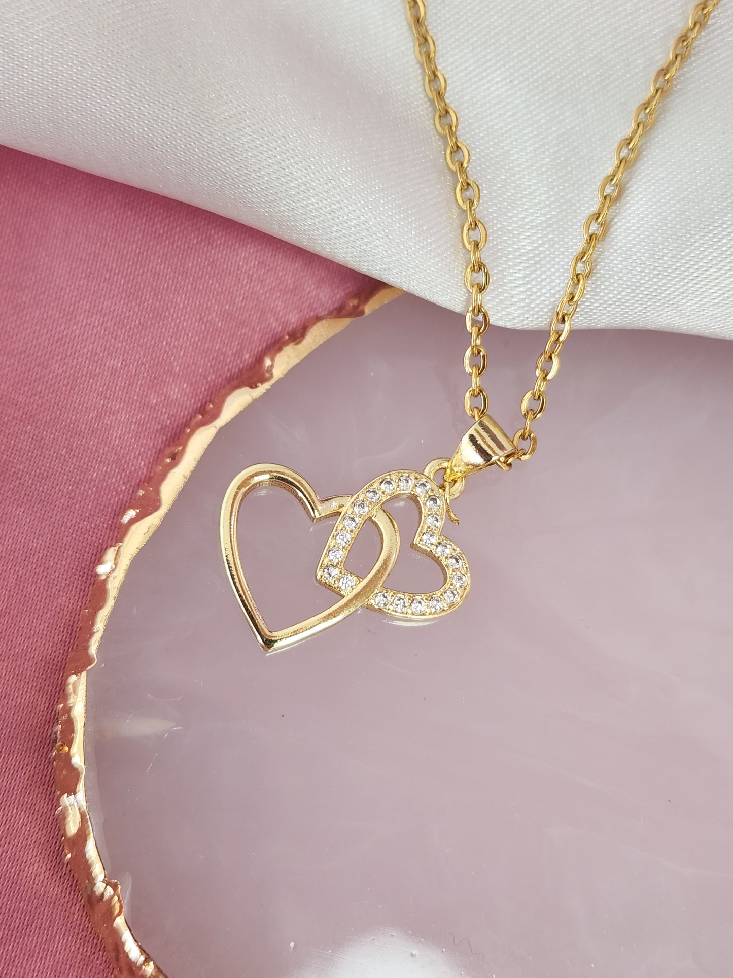 Collar corazon doble entrelazado zirconia #YY