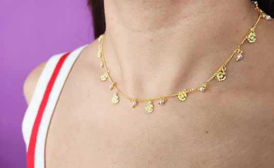 Choker flor con perlas #M10