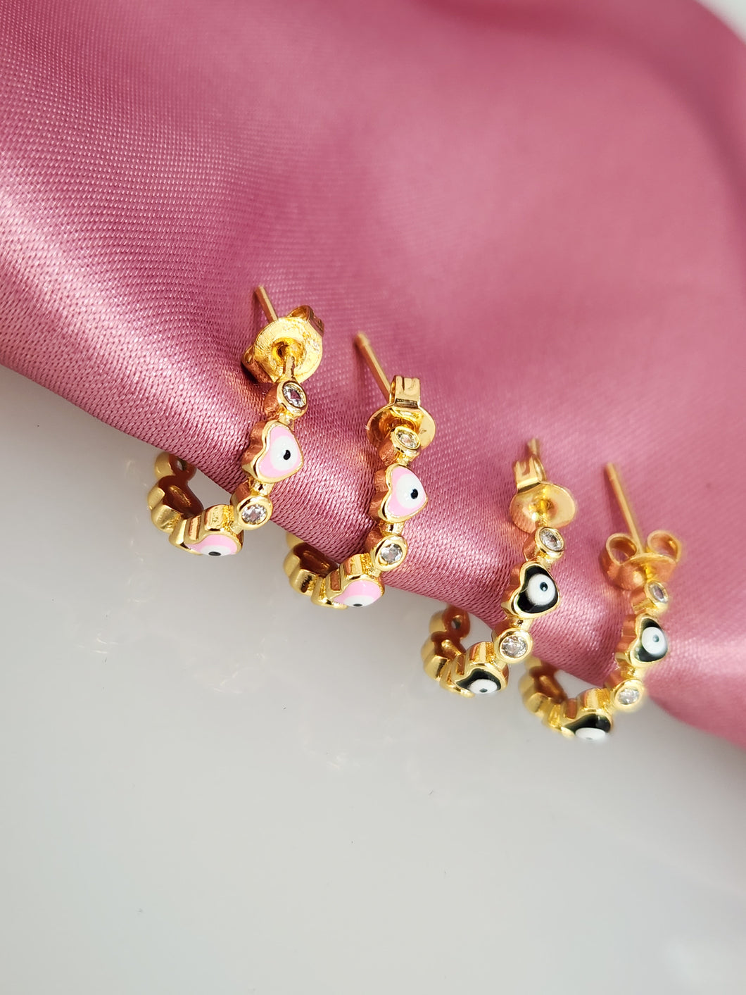Aretes ojos corazon broquel zirconia #C112