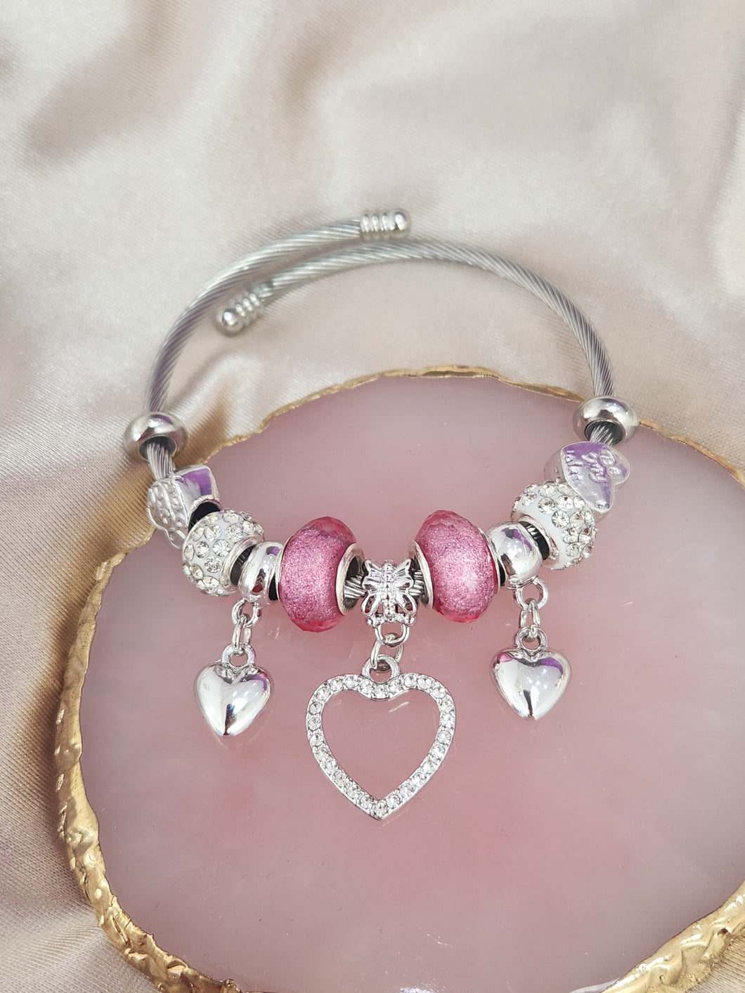 Pulsera tipo Pandora con charms rosa #A3