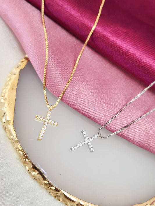 Collar cruz zirconia dorado/plateado #T