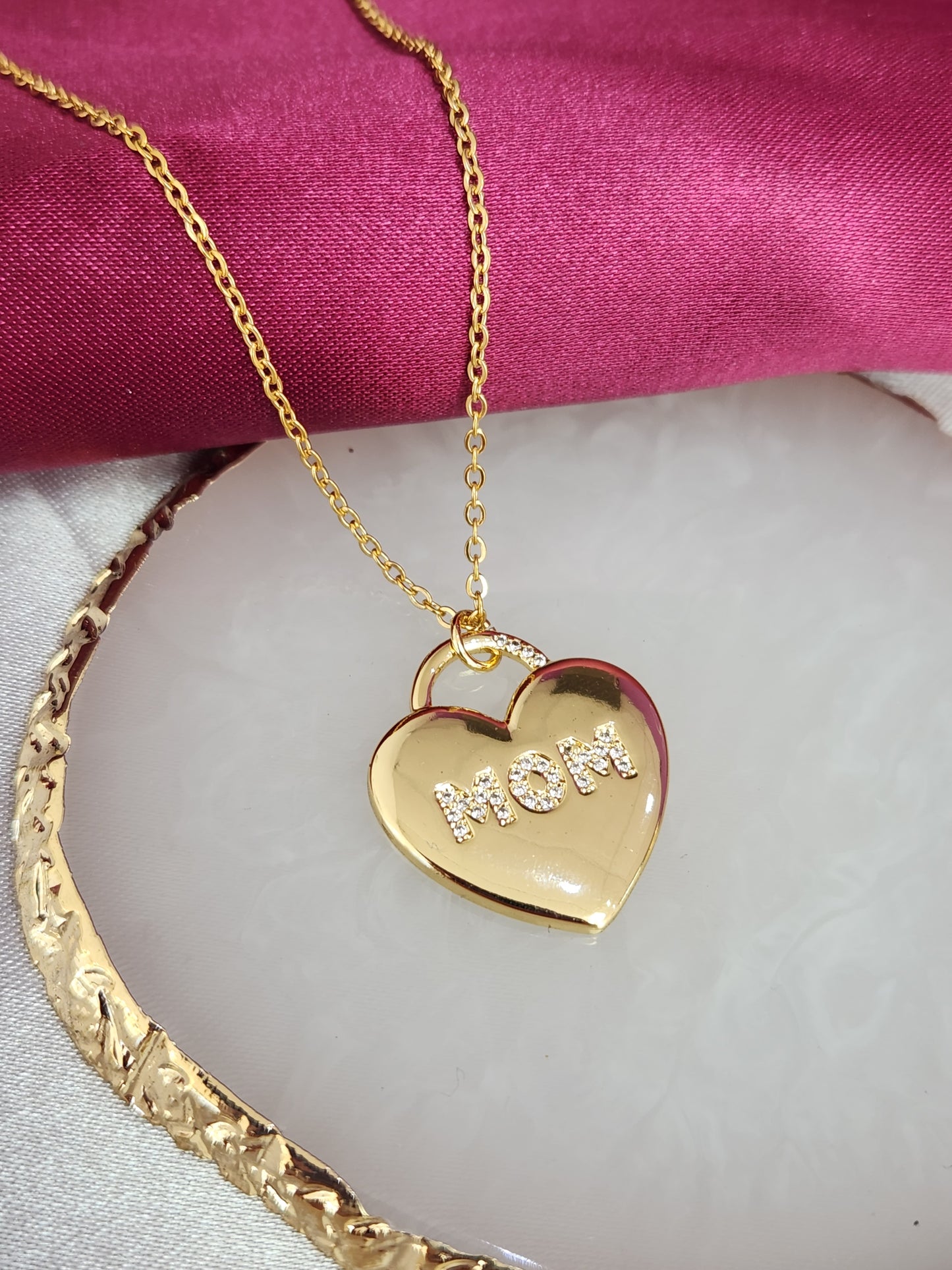 Collar candado corazon mom zirconia #2 0