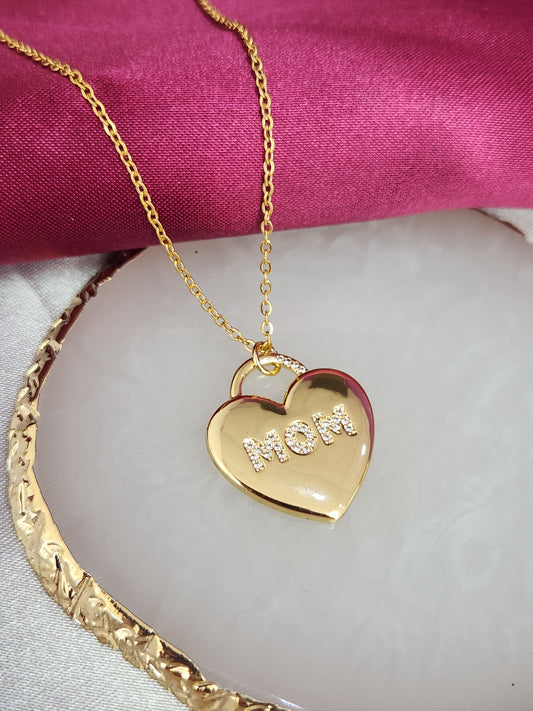 Collar candado corazon mom zirconia #2 0